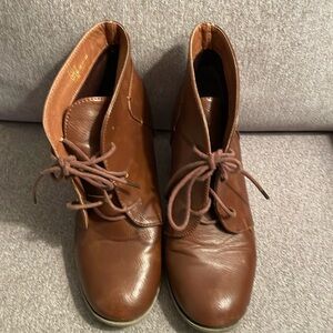 Cute brown tie boots with 3 inch heels